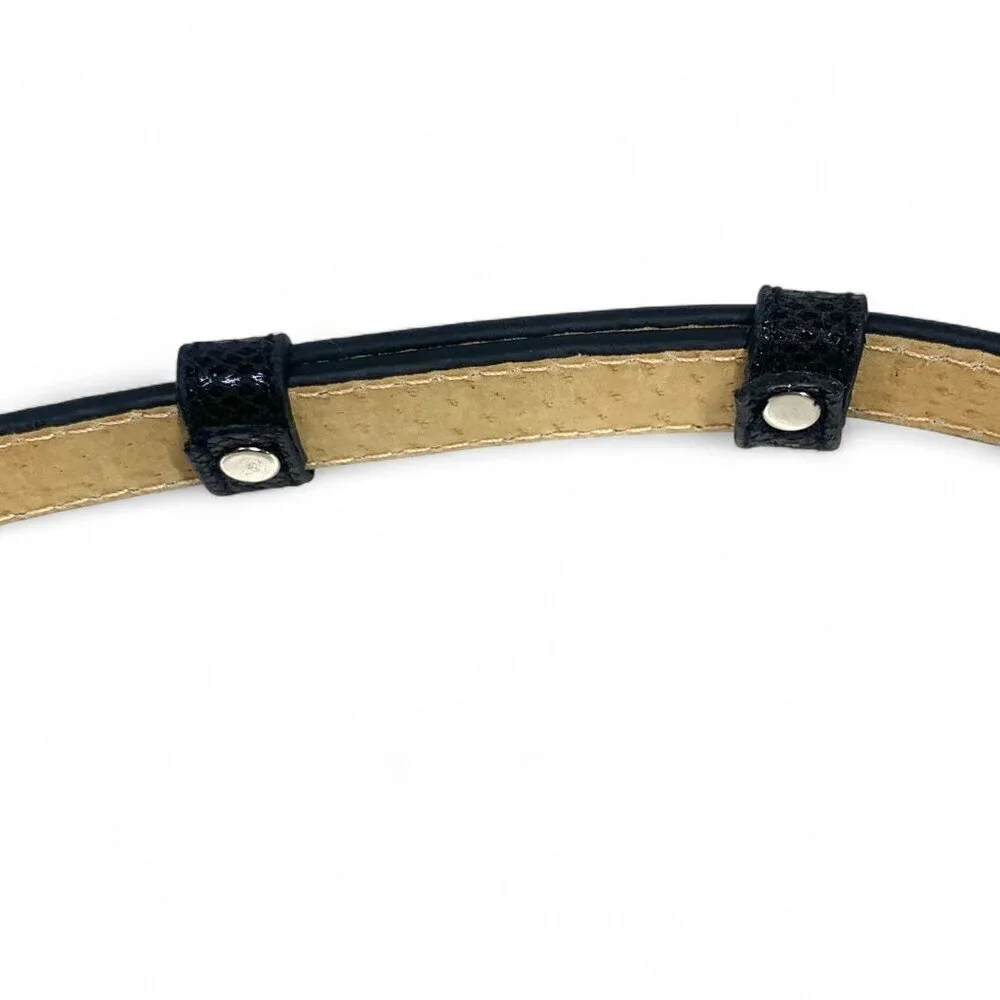 Black Slider Belt With Brushed Silver Metal Clasp Adjustable Leather Lined M/L